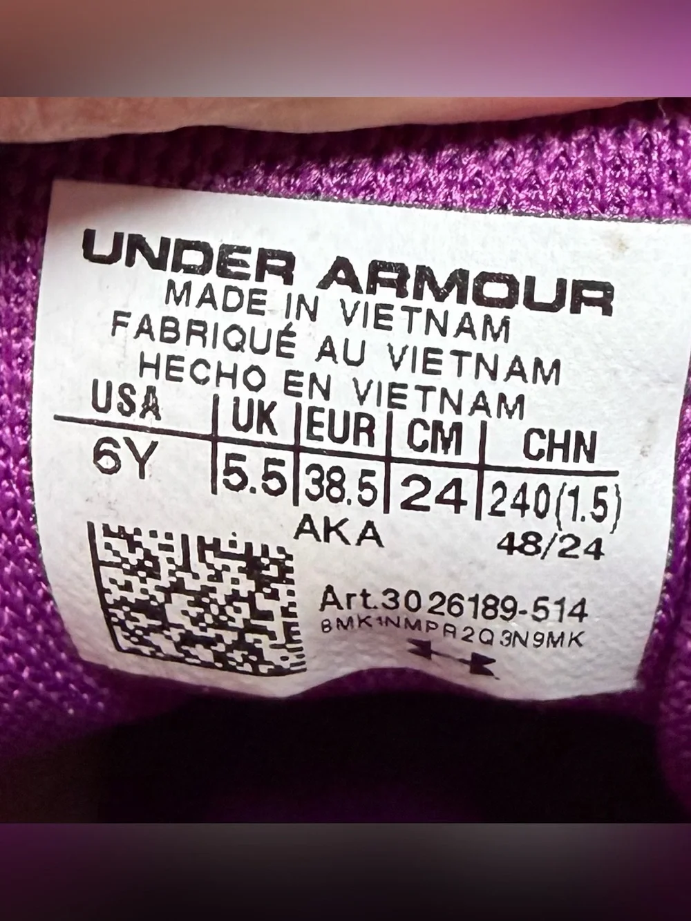 Under Armour Charged Assert 10 Sneakers Andromeda Purple Lace-Up Yourh Size 6